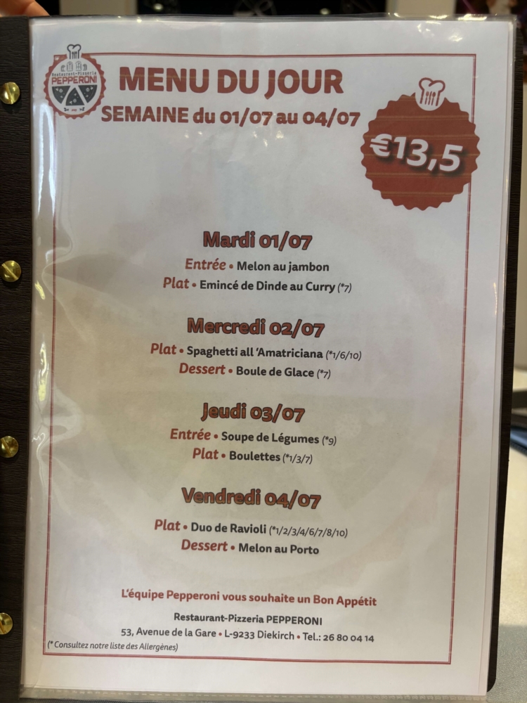 Menu du jour