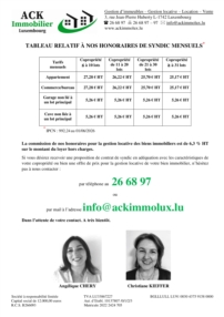 Tarifs ACK Immobilier Luxembourg à partir du 01/05/2025