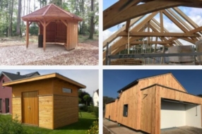 Construction en bois, carport et terrasse, façade