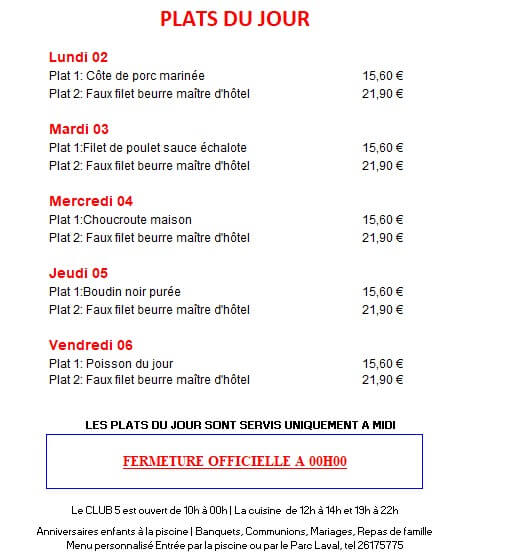 Menu de la semaine