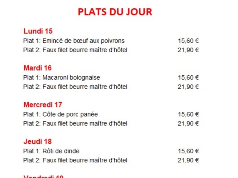Menu de la semaine