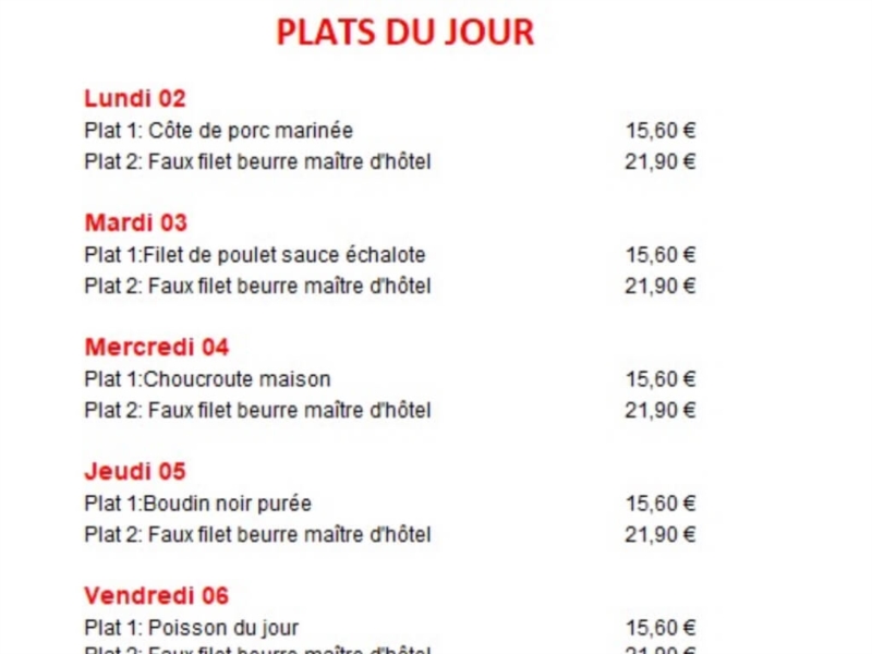 Menu de la semaine