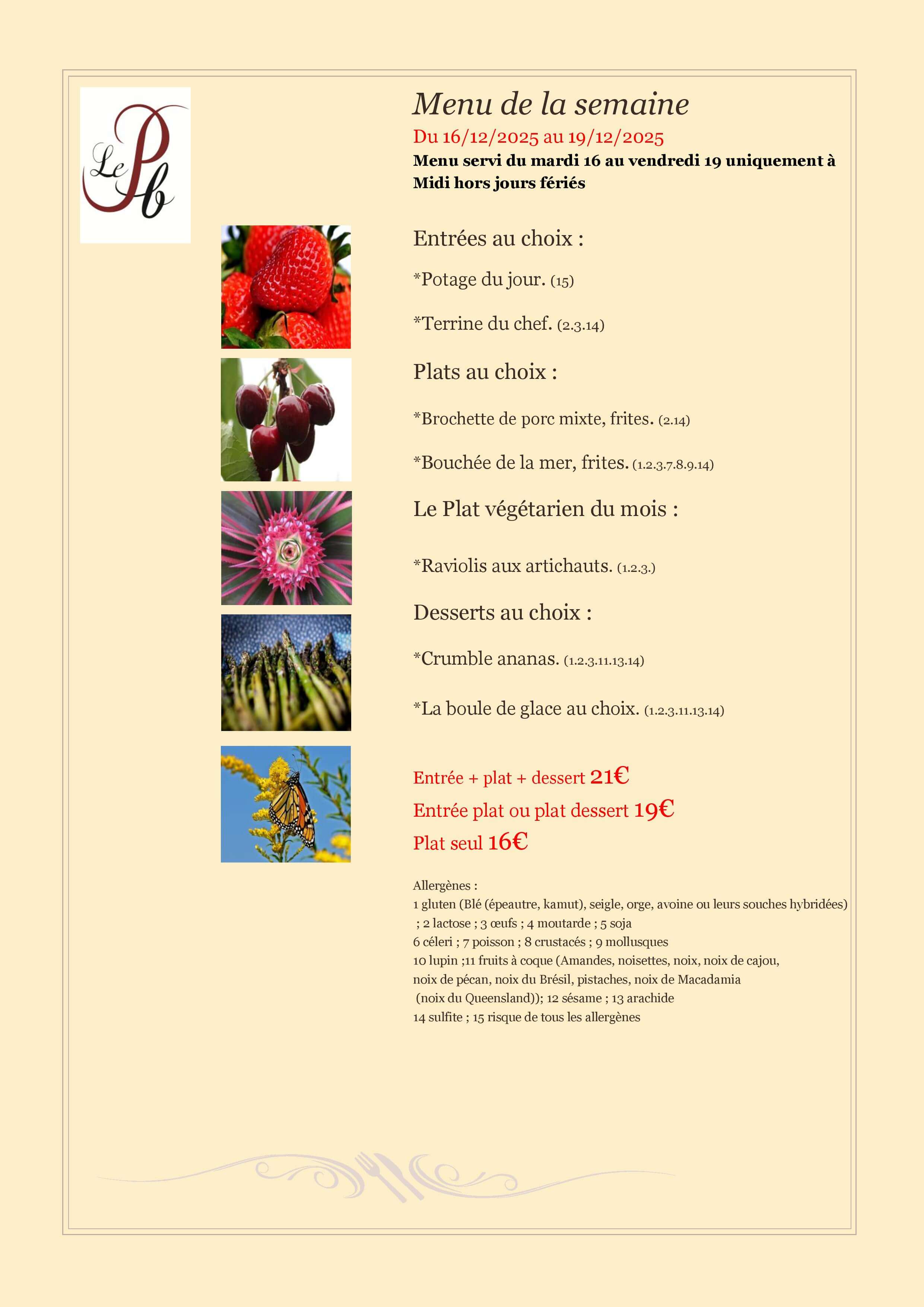 menu de la semaine du 16/12 au 19/12 