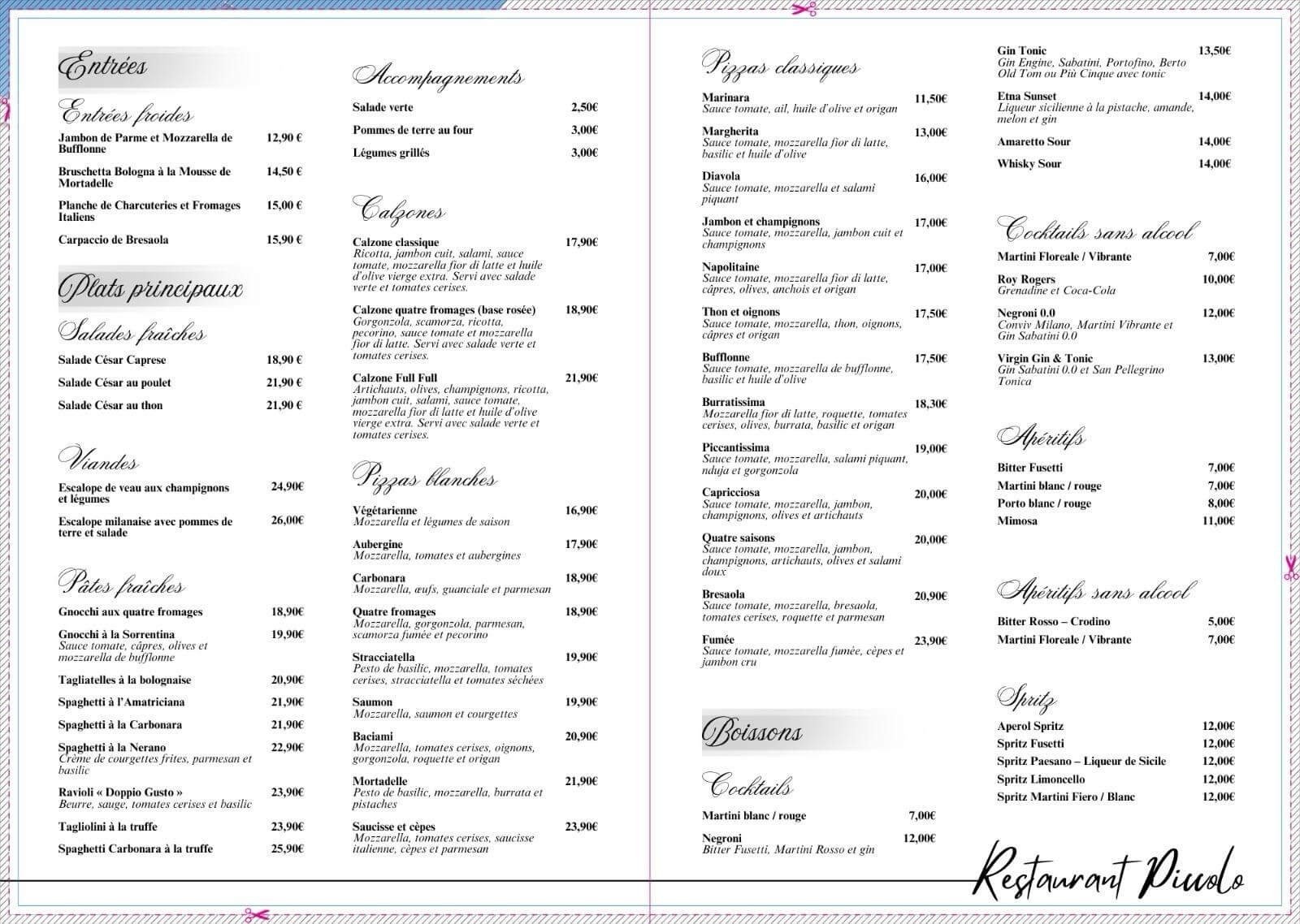 Menu en Italien 1