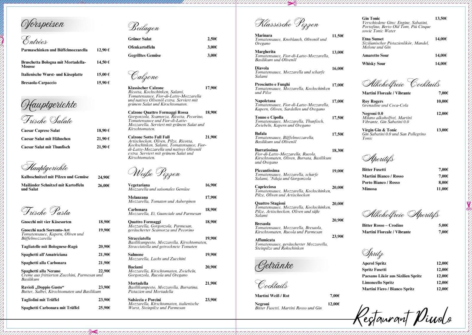 Menu en Allemand 1
