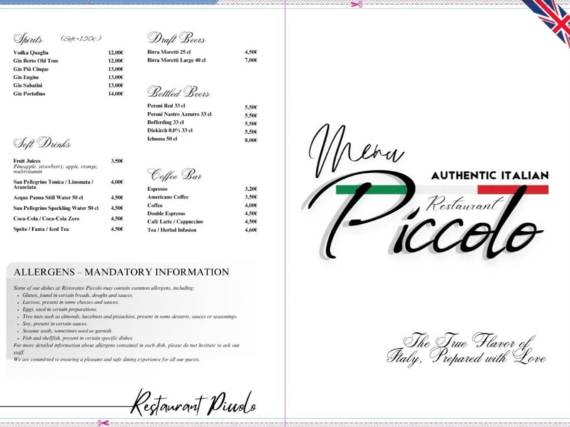 Menu en Anglais