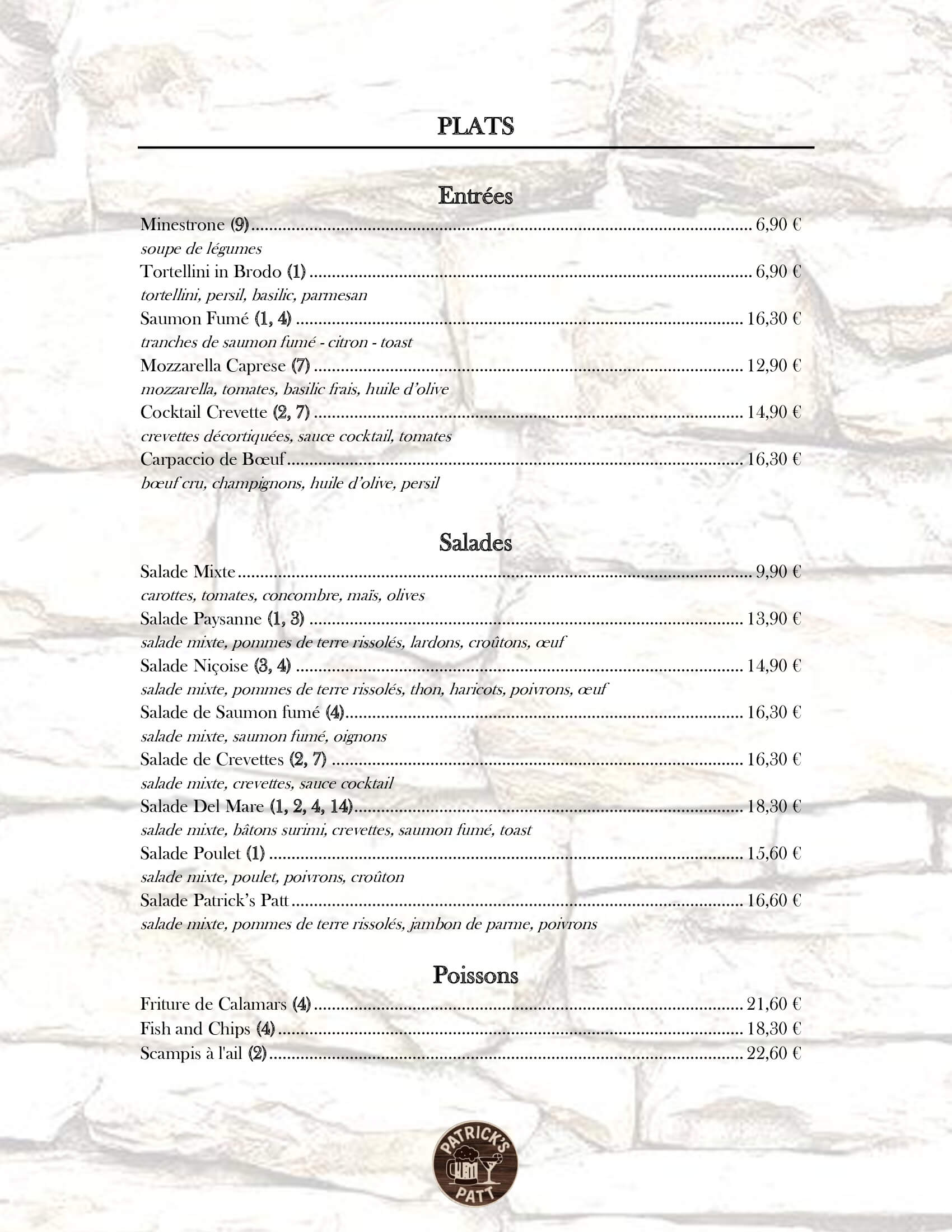 Entrées, salades, poissons